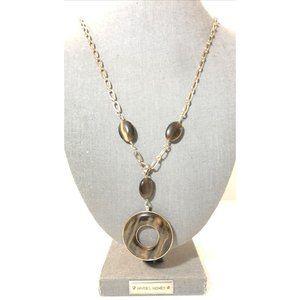 Monet Pendant Necklace- Gold Tone W/ Tigers Eye Charm-Long 22” Circle Y-pendant